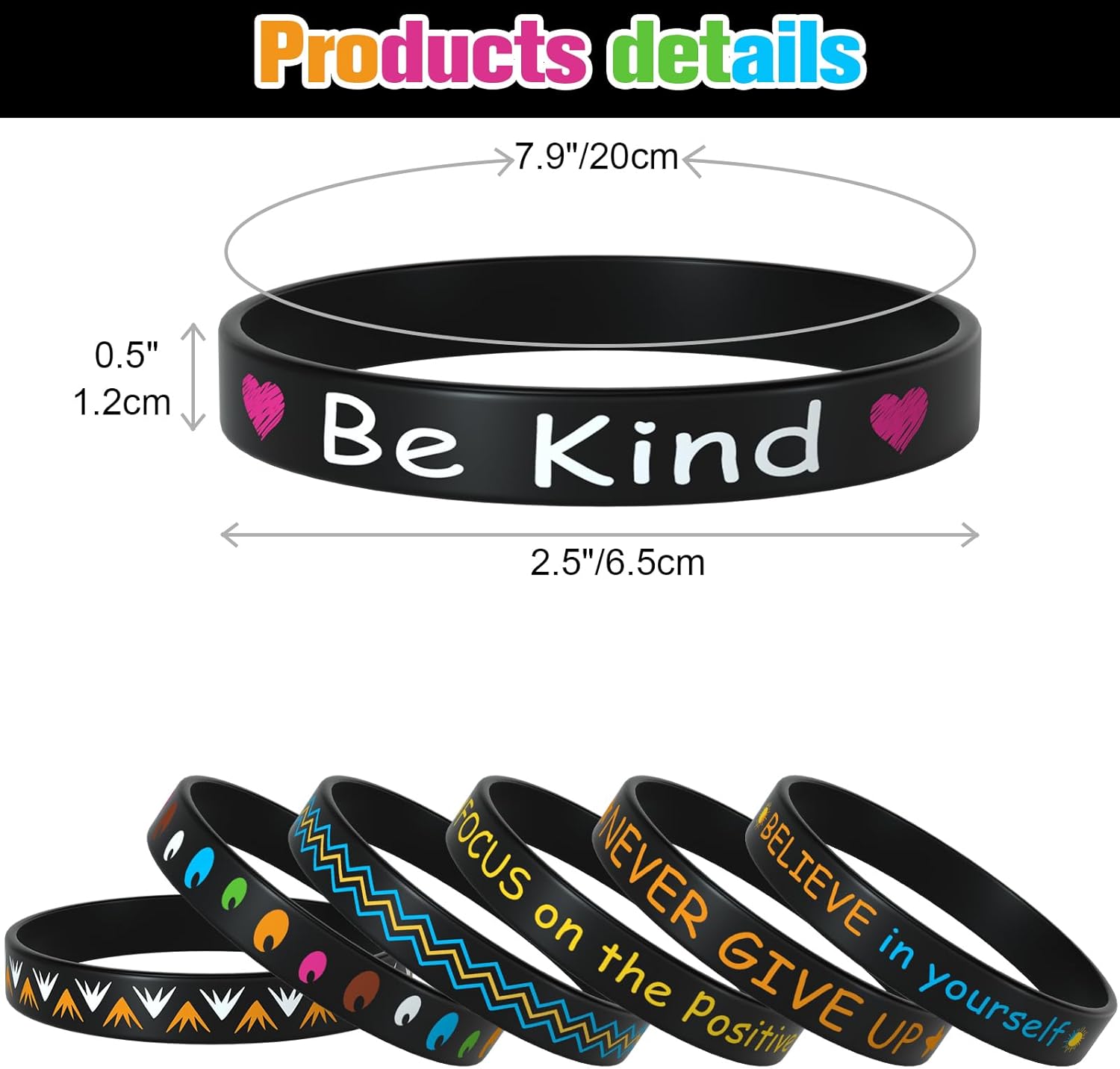 Morcheiong 24pcs Motivational Quote Silicone Bracelets Bulk Black Inspirational Rubber Bands Unisex Style- 12 Designs